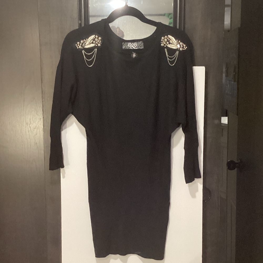 NWT Black Embellished Shoulder Chain Sweater Dress